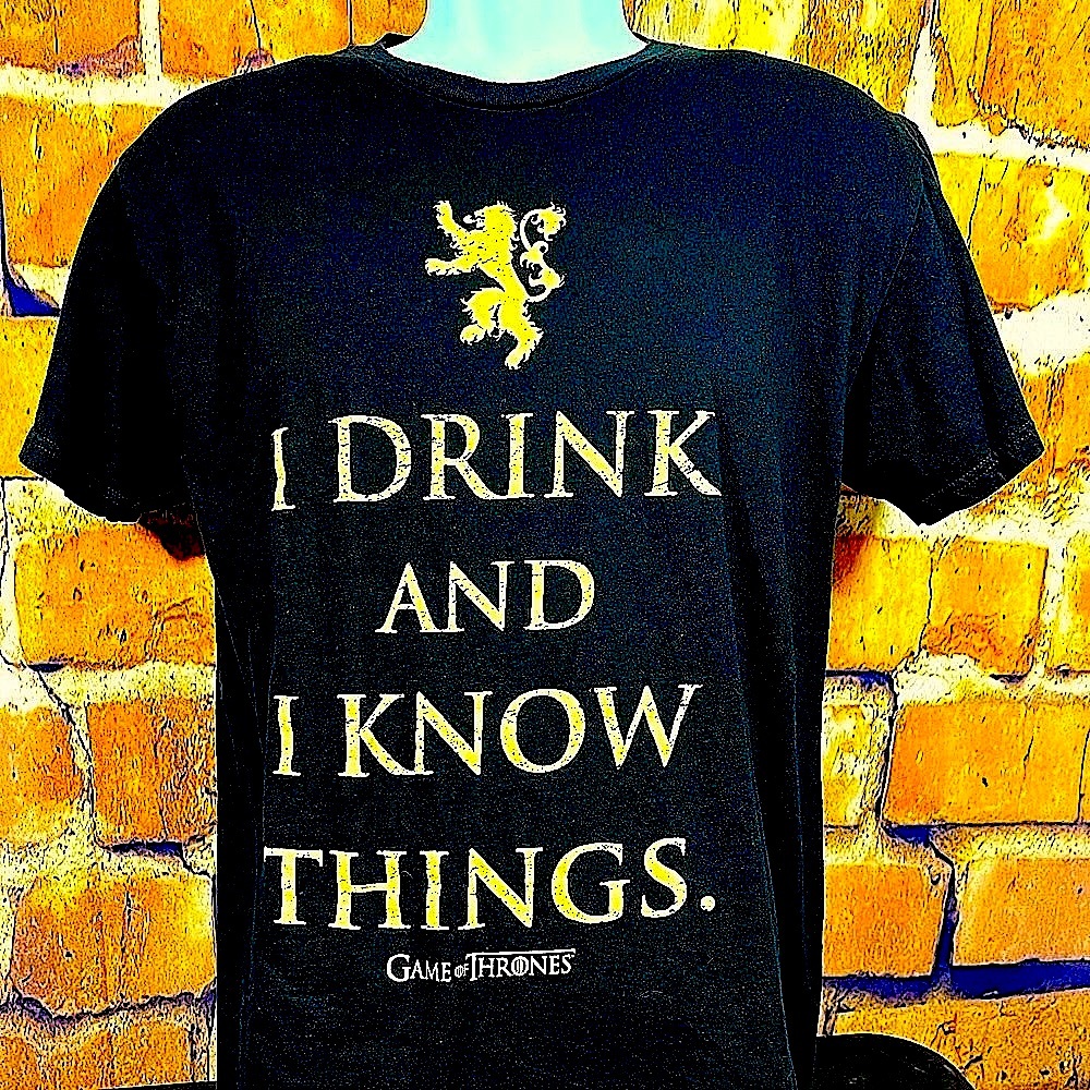 Men’s Game of Thrones graphic Tee   “I Drink and I Know Things” Black Size M